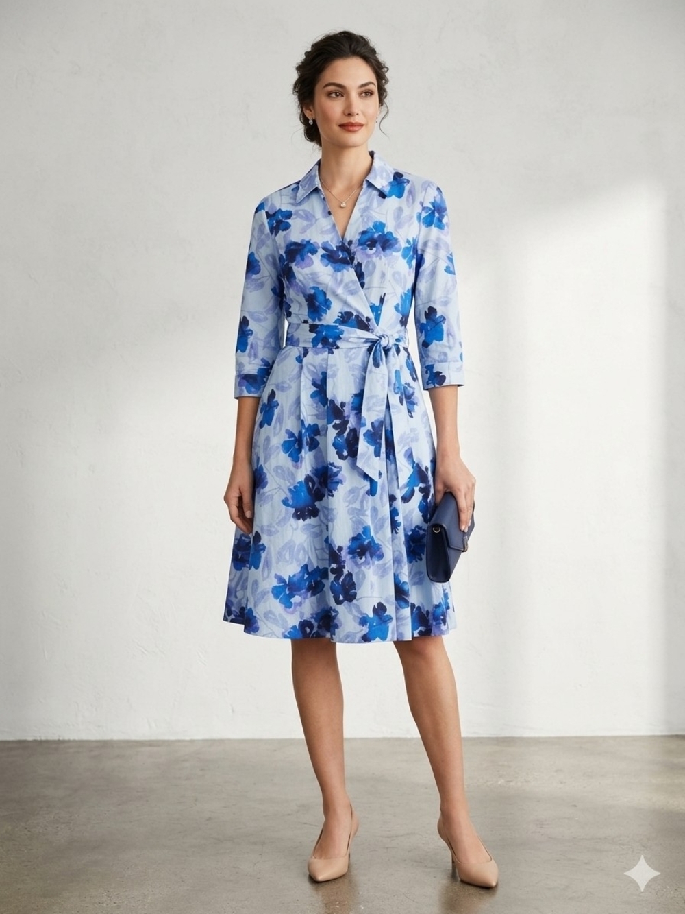 Ivanka Trump Floral Pinstripe Wrap Dress Blue Purple Midi NWT